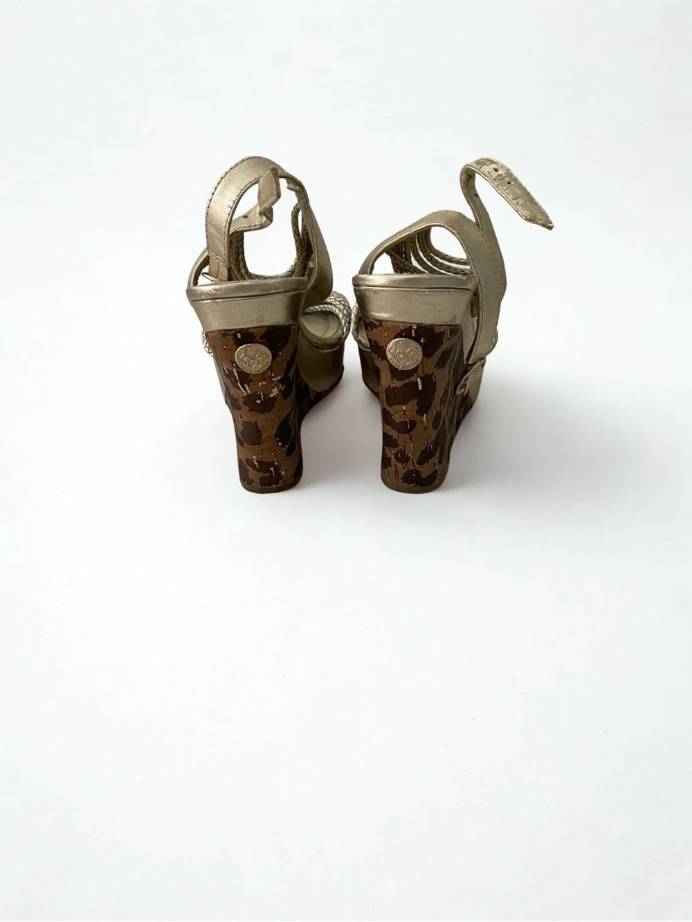 Gianni Bini Metallic Gold Braided Leopard Wedge Sandals